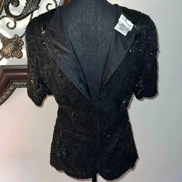 Stenay Women’s 100% Silk Black Beaded Sequin Vintage Scalloped Hem Size Medium - Picture 7 of 16